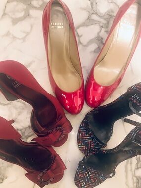 (Lot X 3)STUART WEITZMAN Designer “Red Hot Girl” Stilettos-Sz-9.5 RARE! READ!
